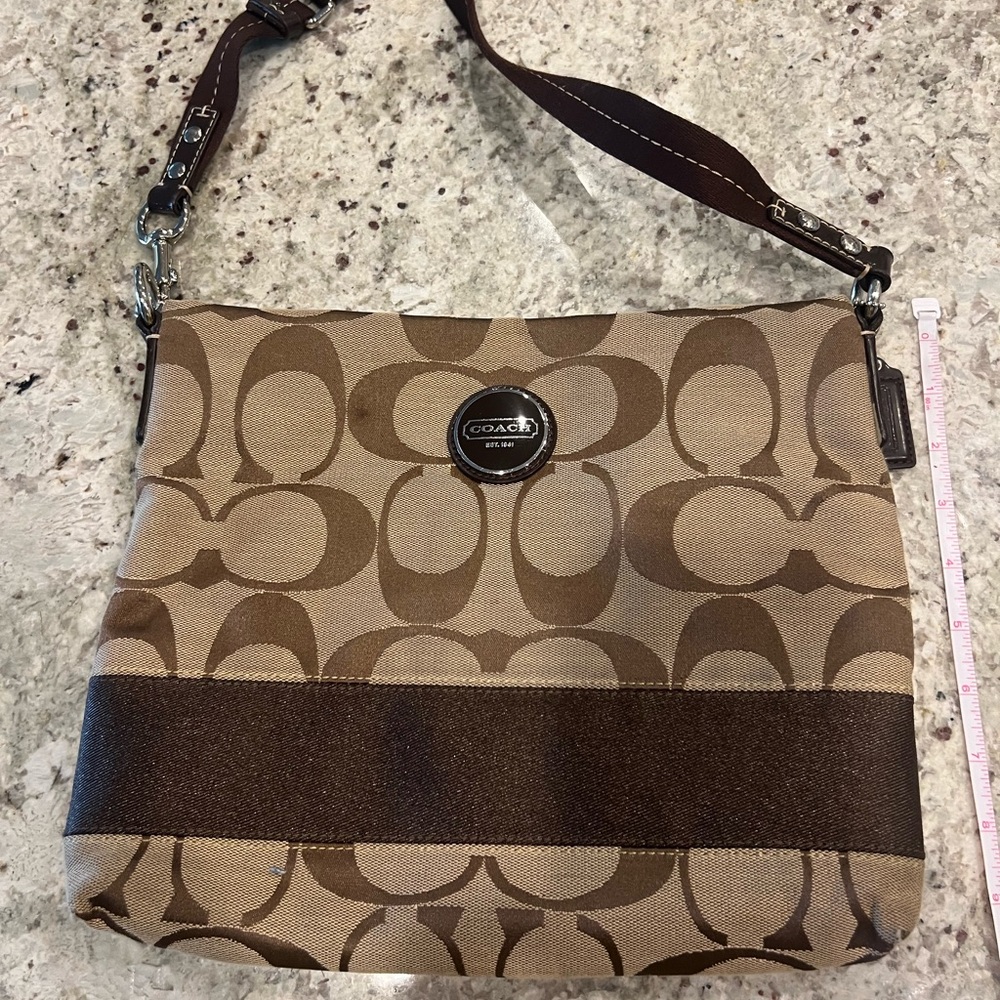 Coach Tan and Brown Signature Crossbody Bag